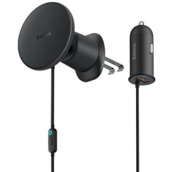 Soporte Magnético para Teléfono de Auto Baseus CW01 con Cargador USB-A 15W + 25W (Negro)