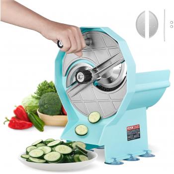 Adjustable Commercial Manual Vegetable and Fruit Slicer with Double Feed Ports, Stainless Steel Blade (0-12 mm Thickness)