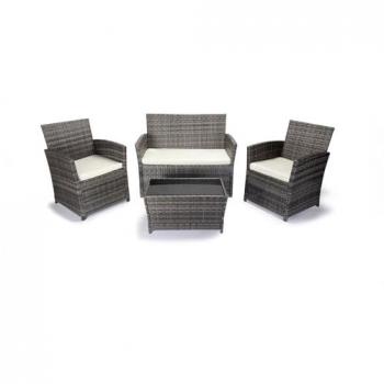 Conjunto de Muebles de Jardín: Sofá + 2 Sillones + Mesa de Ratán PE, Color Gris