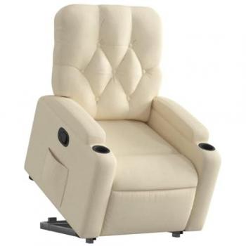 Sillón reclinable elevable de tela color crema vidaXL, Silla con Respaldo Reposabrazos, Sillón de Relax Descanso, Asiento Ajustable para Ancianos