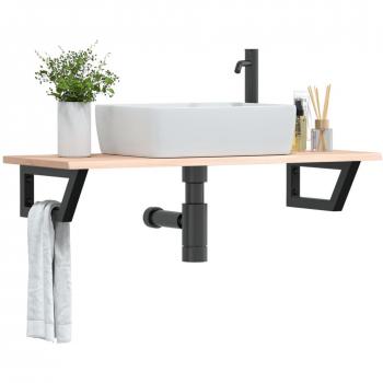 Estante de lavabo de pared de acero y madera maciza de roble vidaXL