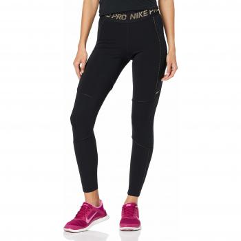 Nike W NP Fierce 7/8 Tight Sport Trousers, Mujer, Black/Metallic Gold/Metallic Gold, S