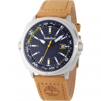 Timberland Men's Watch TDWGB2230803 - Analog Quartz, Stainless Steel Case, Leather Strap, Water Resistant up to 50 meters, Date Function, Black Dial with Luminous Hands