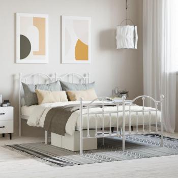 Cama de metal blanca con cabecero y pediera 120x200 cm