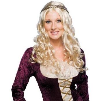 Peluca rubia para disfraz medieval de adulto, ondulada con trenza