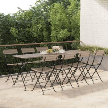vidaXL Folding Bistro Chairs 8 pcs Grey Poly Rattan and Steel - Type: Folding Bistro Chairs; Quantity: 8 pieces; Color: Grey; Material: Poly Rattan and Steel