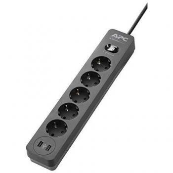 APC Surge Protector PME5U2B-GR - Regleta de 5 enchufes con protección contra sobretensiones