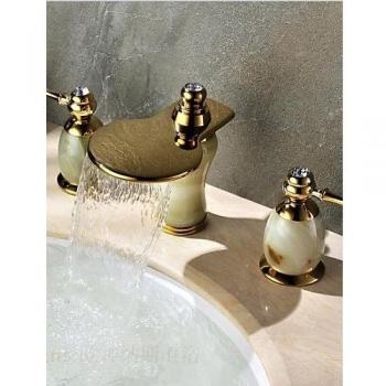 kissrain® Cascada Baño grifo baño buque fregadero tres agujero grifo de Golden