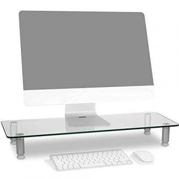 Duronic DM052 3 Elevador para Pantalla|Patas Regulables Antideslizantes | Superficie de 70x24cm | hasta 20kg | Cristal Plata| Soporte ergonómico para Oficina Escritorio Ordenador Portátil Televisor
