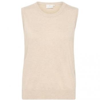 Beige Feather Gray Melange Women's Round Neck Sleeveless Knit Pullover