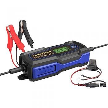 Cargador de Batería Inteligente Goodyear 4.0 Amp O-Ring 6-12V para Baterías STD, AGM, GEL & LiFePO4 4-120Ah de Capacidad