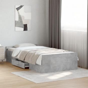 Cama con cajones de madera ingeniería gris hormigón 90x190 cm