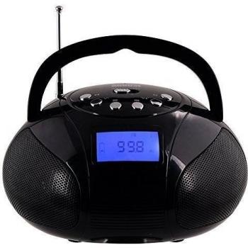 FM Radio Portatil Pequeña Altavoz Bluetooth - August SE20 Boombox Radio Retro con Alarma Despertador - Reproductor USB/SD/MP3/AUX - Batería Recargable