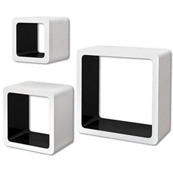 vidaXL 3 estanterías cúbicas MDF Blanco y Negro suspendidas almacenar Libros/DVD