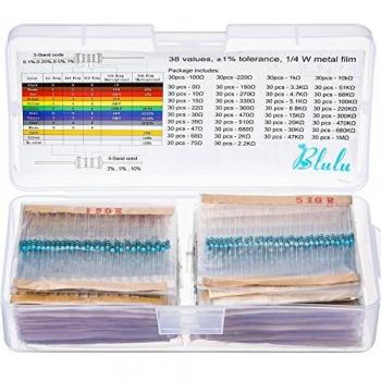 Kit de 1140 Piezas de Resistores Electrónicos de Película de Metal, 38 Valores 1% Resistores Variados desde 10 Ω a 1 MΩ 1/4 W Resistor Variedad Paquete para Experimentos y Proyectos de Bricolaje