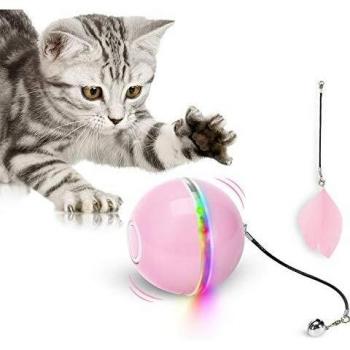 Bola de Juguete para Gatos con luz LED y Menta gatera, Campanilla interactiva, Juguete Giratorio 360°, Juguete Inteligente para Mascotas, Recargable por USB