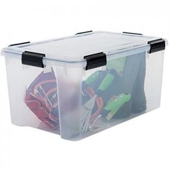 Iris Ohyama, Juego de 2 Cajas de Almacenamiento Hermética, 50 L, con Clips, Apilable, Garaje, Sótano, Ático - Air Tight Box At-L - Transparente
