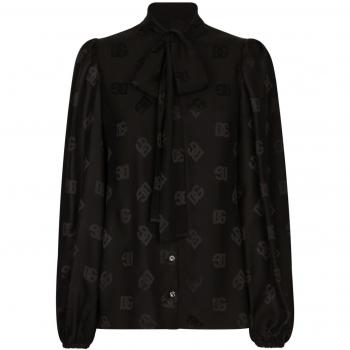 Dolce & Gabbana Women's Allover Logo Silk Shirt in Black | Size 44 | F5Q44TFJ1JON0000