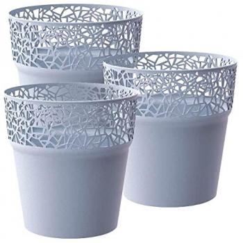 3x Maceta de plástico WELLHOME Tree gris hielo 17,5 x 17,5 x 17,9 cm