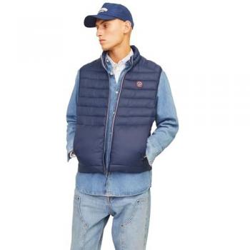 Jack & Jones Men's Sleeveless Puffer Vest with True Red Stitch Details - XS