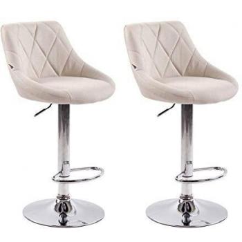 Set de 2 taburetes altos Lazio tapizados en tela crema, ajustables en altura y giratorios 360°
