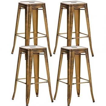 Set de 4 Taburetes de Bar Joshua Dorado Apilables con Reposapiés y Altura de Asiento de 76 cm