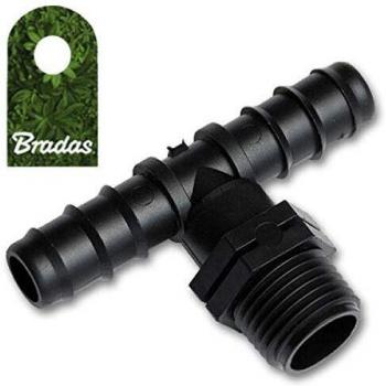 Bradas 7362 - Pieza en T con rosca exterior de 1/2 pulgadas para tubos de goteo de PE con conector de manguera de 16 mm