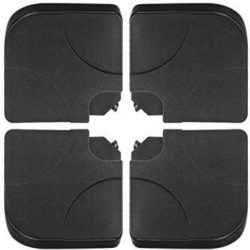 Pie de parasol excéntrico negro de plástico HDPE con set de 4 sujeciones con asa, rellenables, dimensiones de 50x50x7 cm