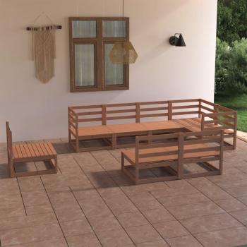 Conjunto de Jardín 8 Piezas de Madera Maciza de Pino en Ámbar Marrón