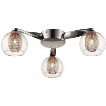 Lámpara de techo de cobre 3 luces con malla y brazos múltiples, acabado cromo y G9