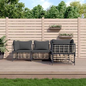 vidaXL 4-Piece Anthracite Poly Rattan Garden Lounge Set with Cushions