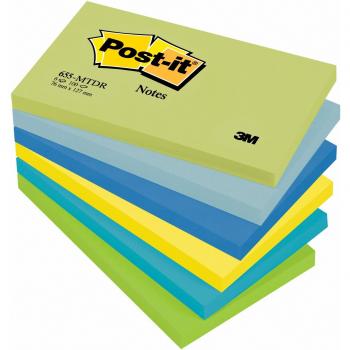 Post-it Super Sticky Notes, 76 x 127 mm, Pack de 6 Blocs, Colores Ultra Intensos Surtidos