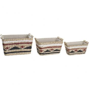 Juego de Cestas DKD Home Decor Poliéster Colonial Fibra (39 x 27 x 24 cm)