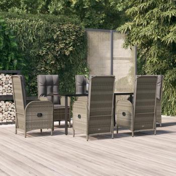 7-Piece Black and Grey Poly Rattan Garden Lounge and Dining Set with Cushions