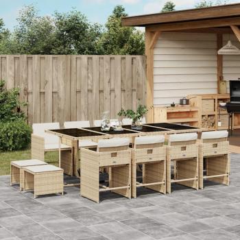13-Piece Beige Poly Rattan Garden Dining Set with Cushions