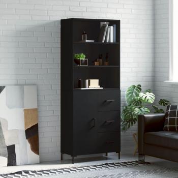 Aparador alto de madera contrachapada negro 69,5x34x180 cm