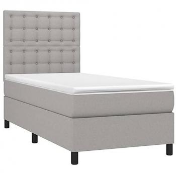 Cama box spring con colchón y luces LED, tela gris claro, 90x190 cm