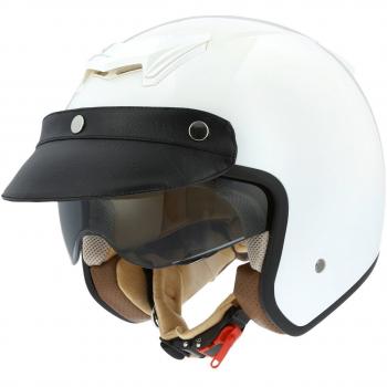 Astone Helmets - Casque jet Sportster 2 mono color- Casque jet néo rétro - Casque moto jet vintage - Casque jet casquette avec en cuir - Coque en polycarbonate - white XS