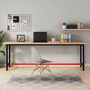 Banco de trabajo 220x55x81,5 cm madera maciza de haya y metal color marrón