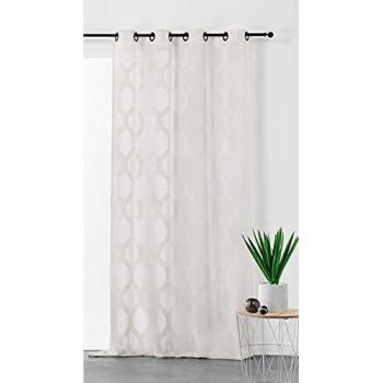 Voilage Ecru 140x250 cm con Motivos Geométricos Verticales y Ojetes - Estilo Contemporáneo