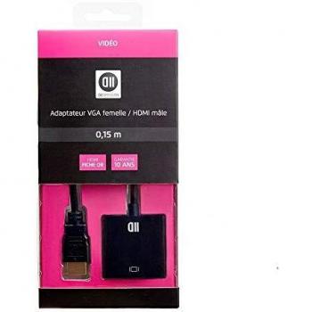 Adaptador VGA Femenino a HDMI Masculino 0.15m con Conectores Niquelados y Dorados - Negro