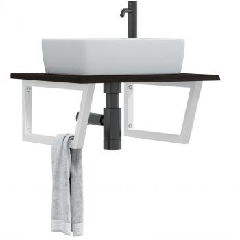 Estante de lavabo de pared de acero y madera maciza de roble