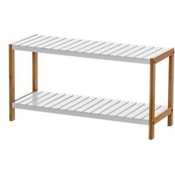 D,casa - Estantería Blanca de bambú con 2 baldas nórdica para Cuarto de baño Basic