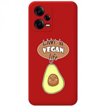 Funda Silicona Líquida Roja para Xiaomi Redmi Note 12 Pro+ Plus 5G con Diseño Vegan Life y Dibujos