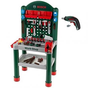Banco de Trabajo Bosch Theo Klein 8314 con Taladro Ixolino - Juguete para Niños a Partir de 3 Años, Medidas 50x37x105 cm