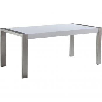 Mesa de Comedor Blanca con Patas Plateadas de Acero Inoxidable para 6 Personas 180 x 90 x 75 cm Moderna Arctic I