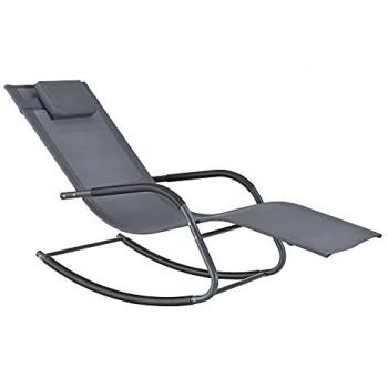 Tumbona Mecedora Caracena 147 x 63 x 89 cm con Cojín para Cabeza Gris Oscuro - Silla de Jardín Balancín para Relajarse y Tomar el Sol