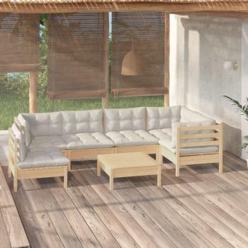 7-Piece Pinewood Garden Lounge Set with Cream Cushions