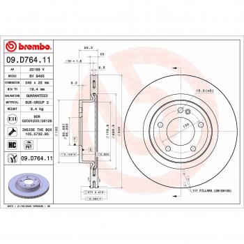 Disco de freno BREMBO 09.D764.11, 1 pieza