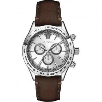 Versace Classic Chrono Brown Leather Silver Steel Watch